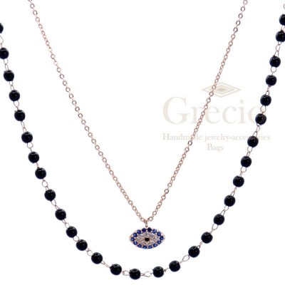 Κολιέ διπλό με ροζάριο και...